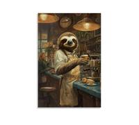NPEJLCIGH Art Animals- A Sloth Barista Serving Coffee at A Snails Pace with Sleepy Customers in Line Modern Hanging Wall Decor - Artistic Mural Print20x30inch(50x75cm)