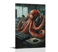 NPEJLCIGH Art Animals- An Octopus CEO Managing 8 Phones Simultaneously in A Corporate Office Modern Hanging Wall Decor - Artistic Mural Print16x24inch(40x60cm)