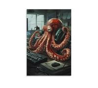 NPEJLCIGH Art Animals- An Octopus CEO Managing 8 Phones Simultaneously in A Corporate Office Modern Hanging Wall Decor - Artistic Mural Print12x18inch(30x45cm)