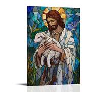 NPEJLCIGH Christian Mural- The Good Shepherd - Jesus Carrying A Lamb in Stained Glass Style Modern Hanging Wall Decor - Artistic Mural Print08x12inch(20x30cm)
