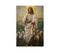 NPEJLCIGH Christian Mural- The Good Shepherd - Jesus with His Flock Modern Hanging Wall Decor - Artistic Mural Print24x36inch(60x90cm)