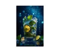 NPEJLCIGH Cocktail Poster- Neon-lit Mojito with Mint Leaves And Condensation Droplets Modern Hanging Wall Decor - Artistic Mural Print20x30inch(50x75cm)
