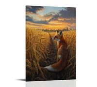 NPEJLCIGH Dutch Golden Age Masterpiece of A Red Fox Pausing Mid-Hunt in A Golden Wheat Field at Dusk Modern Hanging Wall Decor - Artistic Mural Print16x24inch(40x60cm)
