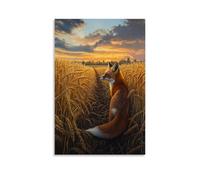 NPEJLCIGH Dutch Golden Age Masterpiece of A Red Fox Pausing Mid-Hunt in A Golden Wheat Field at Dusk Modern Hanging Wall Decor - Artistic Mural Print16x24inch(40x60cm)