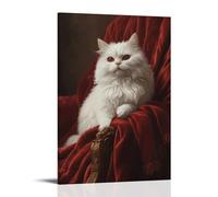NPEJLCIGH Dutch Golden Age Rendering of A White Persian Cat Perched on A Velvet Draped Chair, Sunbeams Dusting Its Fur Modern Hanging Wall Decor - Artistic Mural Print12x18inch(30x45cm)