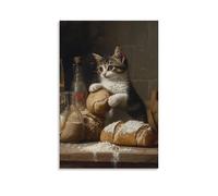 NPEJLCIGH Dutch Golden Age Still Life of A Baker’s Cat Stealing A Roll, Flour Pawprints Leading Away Modern Hanging Wall Decor - Artistic Mural Print24x36inch(60x90cm)
