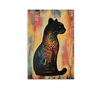 NPEJLCIGH Geometric Ocelot Silhouette Gracefully Emerging from Soft Patterns Set on Solid Canvas. Modern Hanging Wall Decor - Artistic Mural Print12x18inch(30x45cm)