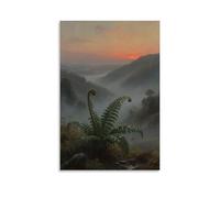 NPEJLCIGH Rain-soaked Fern Scenic Twilight Glow Modern Hanging Wall Decor - Artistic Mural Print16x24inch(40x60cm)