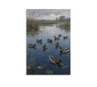 NPEJLCIGH Wild Ducks Swimming in A Group on The Lake, Diving Into The Water to Forage Now And Then Modern Hanging Wall Decor - Artistic Mural Print20x30inch(50x75cm)