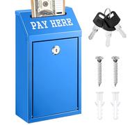 NPENGHUI Metal Suggestion and Ballot Box Safe Locking Donation Cash Drop Collection Box with Key Outdoor Wall Mounted Mailbox with Pre-Drilled Holes for Home Office Outdoor Self Serve Stand (Blue)