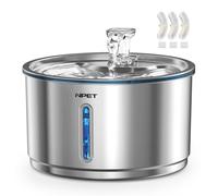 NPET Cat Water Fountain, 135oz/1 Gallon, Stainless Steel, White, with 3 Replacement Filters, Ultra Quiet, Visible Window, for Cats and Dogs