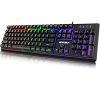NPET K10 Wired Gaming Keyboard, LED Backlit, Spill-Resistant Design, Multimedia Keys, Quiet Silent USB Membrane Keyboard for Desktop, Computer, PC (Black)