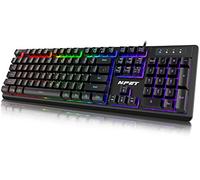 NPET K10pro Wired Gaming Keyboard - LED Backlit USB Membrane Keyboard, Spill-Resistant Design, Multimedia Keys, Quiet Silent Click for PC, Computer, Desktop, Windows(Black)