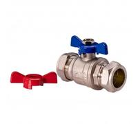 NPH Heavy Duty 15mm Full Bore Butterfly Valve with Red and Blue Handles Stop Tap Shut Off Stopcock Isolation (T-BAR)