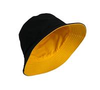 NPJY Bucket Hat for Women Men Cotton Summer Sun Beach Fishing Cap, Black/Yellow(reversible 1 Pcs), One Size