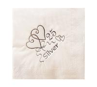 NPK 25th Silver Anniversary Foil Printed Napkins (Pack Of 15) in White NPK White