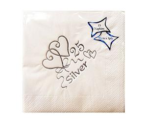 NPK 25th Silver Anniversary Foil Printed Napkins (Pack Of 15) (One Size) (White)