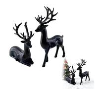 NPLSEO 2PCS Christmas Reindeer Figurines, Nordic Style Resin Deer Statues, Elegant Standing & Sitting Elk Sculptures for Living Room, Shelf, Table, Fireplace Christmas Home Decoration (Black)