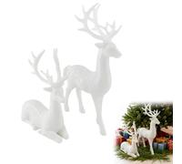 NPLSEO 2PCS Christmas Reindeer Figurines, Nordic Style Resin Deer Statues, Elegant Standing & Sitting Elk Sculptures for Living Room, Shelf, Table, Fireplace Christmas Home Decoration (White)