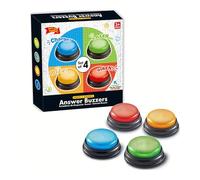 NPLSEO 4-Pack Buzzers for Trivia Games, Answer Buzzers for Classroom, Family Feud Jeopardy Buzzer, Game Buzzers with Lights and Sound, Classroom Party Games, Red/Blue/Yellow/Green