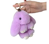 NPLSEO Bunny Lulu Plush Keychain with Tin Box, Adorable Plush Rabbit Toy Keychain, Fluffy Faux Fur Rabbit Pom Pom Key Ring Charm, Cute Bunny Bag Pendant for Women & Girls (taro)