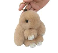 NPLSEO Bunny Lulu Plush Keychain with Tin Box, Adorable Plush Rabbit Toy Keychain, Fluffy Faux Fur Rabbit Pom Pom Key Ring Charm, Cute Bunny Bag Pendant for Women & Girls (khaki)