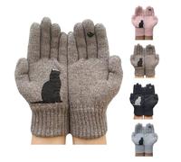 NPLSEO Cat Fan Cotton Gloves, Winter Warm Touch Screen Mittens, Cat Bird Print Winter Outdoor Warm Woolen Mittens, Cartoon Cats Cute Knitted Gloves, Outdoor Glovess for Cycling Running Hiking Driving
