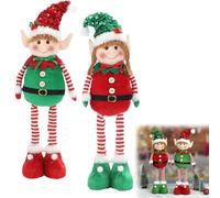 NPLSEO Christmas Plush Elf Dolls Set, Christmas Elf Figure Standing Decoration Red Green Fabric 46cm, Soft Holiday Plush Toy Ornaments for Kids, Home & Xmas Decor (2PCS)