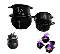 NPLSEO Mini Witch Cauldron Set, 4 Pieces Plastic Stackable Black Candy Pot with Handle, Halloween Black Cauldron Measuring Cups, Halloween Candy Bowl, Home Party Favors Candys Bowl Decor