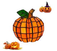NPLSEO Stained Glass Pumpkin Lamp, Pumpkin Stained Accent Lamp, Orange Indoor Patch The Pumpkin Stained Glass, Handcrafted Fall & Halloween Decor with LED Light for Bedroom, Bathroom and Home Decor