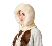 NPLSEO Women’s 3-in-1 Winter Beanie Hat with Scarf & Face Mask, Fleece-Lined Windproof Hooded Knit Hat, Warm Balaclava Snood for Skiing, Cycling, Outdoor Cold Weather (Beige)