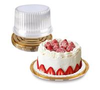 NPLUX 10 Inch Plastic Cake Carriers Gold Cake Containers with Lid and White Cake Boards, Clear Cupcake Holder for 1-2 Layer Cheesecake, Bundt Cake Pie Bakery Supplies(5 Pack)