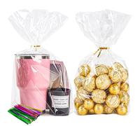 NPLUX 100 Pack Cellophane Bags,Clear Flat bottom Cellophane Treat Bags with 100 Pack Twist Ties for Candy Popcorn Cookie Small Gift Wrapping(8x11x3.15 Inches)