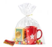 NPLUX 100 Pack Cellophane Bags Small Plastic Cookie Bag Clear Treat Bags with Twist Ties for Small Gift Party Favors, Bakery, Candy, Popcorn (8×11In)