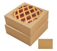 NPLUX 20 Pack Pie Boxes for 9 Inch Pie 9x9x3 in Bakery Boxes with Window Perfect for Pies, Cookies, Cheese Cake, Homemade Desserts With 20 Kraft Paper Stickers (Brown)