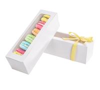 NPLUX 25 Pack Macaron Boxes for 5-7 Macarons Cookie Candy Strawberry Boxes Macaron Container Packaging Boxes with Ribbon for Gift Giving(White)