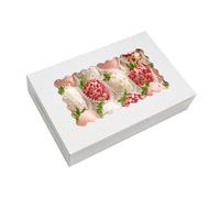 NPLUX 30 Pack Treat Boxes 12x8x2.5inch Bakery Boxes with Window Cookie Boxes for Packaging Gift Giving Dessert Boxes for Chocolate Covered Strawberries, Donuts, Breakable Heart (White)