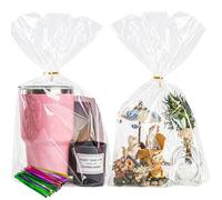 NPLUX 50 Pack Cellophane Bags,Clear Flat bottom Cellophane Treat Bags with 50 Pack Twist Ties for Candy Popcorn Cookie Small Gift Wrapping(10x14x3.15 Inches)