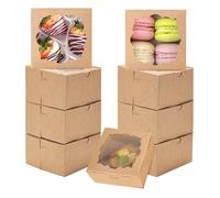 NPLUX Valentine Gift 50pcs Cookie Boxes with Window Bakery Boxes Small Treat Boxes Mini Pie Boxes Pastry Boxes 4x4x2.5in(Brown)