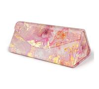 NPOOYI Sunglasses Case, Foldable Glasses Case, Magnetic PU Leather Hard Shell Folding Eyeglass Holder Box, Collapsible Unisex, Gold Pink Marble, One Size