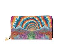 NPOREJKNGF Abstract Mushroom Colorful Mandala Stylish Leather Wallet for Fashionable Printed Wallet with Multiple Card Slots, Zippered Coin Pocket & Id Window Gift