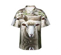 NPOREJKNGF Cute Sheep Lamb Hawaiian Shirt - Full-Frame Single-Side Print, Ultra-Soft Polyester Fabric, Short Sleeve Button-Up for Men & Teens Black