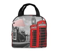 NPOREJKNGF England UK Retro London Telephone Lunch Bag with Fullprint Design Lightweight Insulated Bag for Food Storage, 8x5 Inch Front Pocket Multi-Use Bag for Work, Outdoor, Beach, and Picnic