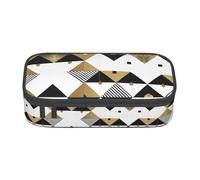 NPOREJKNGF Fashion Modern Black White Gold Triangles Pencil Case with Full-Print Design â€“ Durable Oxford Cloth Multi-Purpose Case for School, Office & Travel