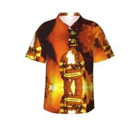 NPOREJKNGF Firefighter Fireman Flame Hawaiian Shirt - Full-Frame Single-Side Print, Ultra-Soft Polyester Fabric, Short Sleeve Button-Up for Men & Teens Black