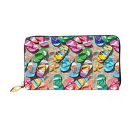 NPOREJKNGF Flip-Flops On A Sandy Beach Stylish Leather Wallet for Fashionable Printed Wallet with Multiple Card Slots, Zippered Coin Pocket & Id Window Gift