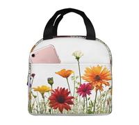 NPOREJKNGF Iris Flower Butterfly Lunch Bag with Fullprint Design Lightweight Insulated Bag for Food Storage, 8x5 Inch Front Pocket Multi-Use Bag for Work, Outdoor, Beach, and Picnic