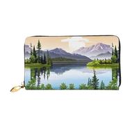 NPOREJKNGF Mountain Lake View Sunny Day Nature Stylish Leather Wallet for Fashionable Printed Wallet with Multiple Card Slots, Zippered Coin Pocket & Id Window Gift