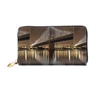 NPOREJKNGF New York Manhattan Bridge Night Stylish Leather Wallet for Fashionable Printed Wallet with Multiple Card Slots, Zippered Coin Pocket & Id Window Gift