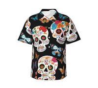 NPOREJKNGF Skulls Hawaiian Shirt - Full-Frame Single-Side Print, Ultra-Soft Polyester Fabric, Short Sleeve Button-Up for Men & Teens Black